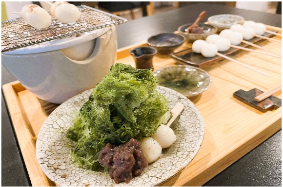 白玉だんご&ミニ抹茶金時のかき氷の画像